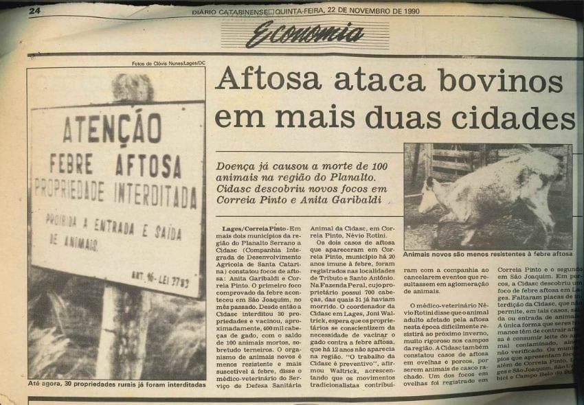 Último foco da doença em Santa Catarina foi registrado nos anos 1990. Acervo Ascom/Cidasc