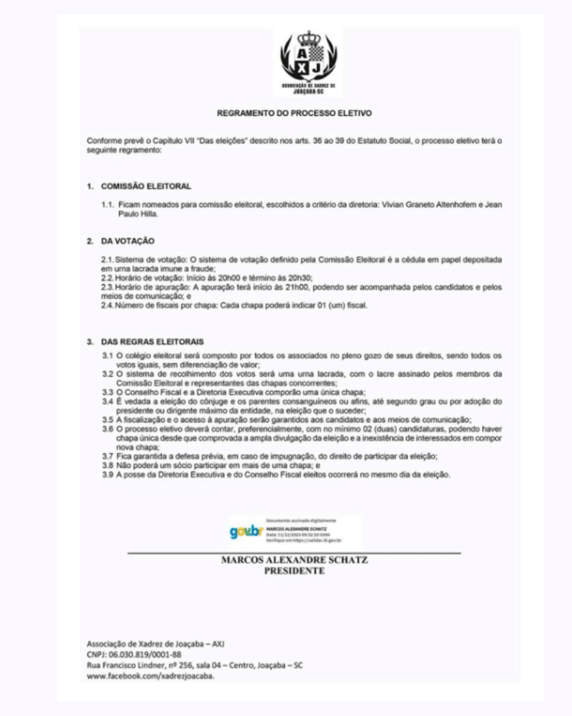 EDITAL DE CONVOCAÇÃO DE ASSEMBLEIA GERAL ORDINÁRIA PARA PRESTAÇÃO DE CONTAS DO EXERCÍCIO FISCAL DO ANO DE 2025 E ELEIÇÃO E POSSE DA DIRETORIA PARA O BIÊNIO 2026/2028 DA ASSOCIAÇÃO DE XADREZ DE JOAÇABA